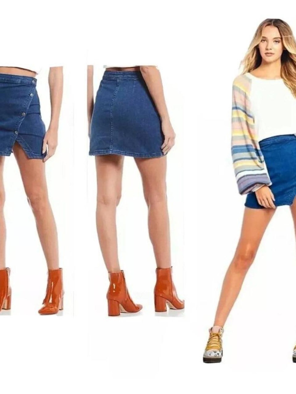 We The Free Button-Front Denim Mini Skirt - Blue
